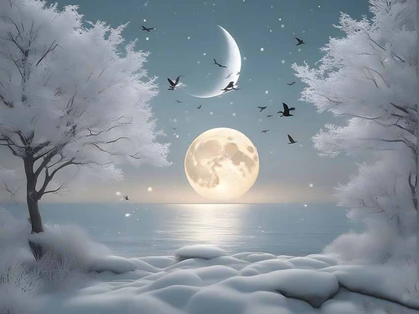 Kış Ay ve Gökyüzü Manzaralı Duvar Kağıdı Baskı - Resim 7