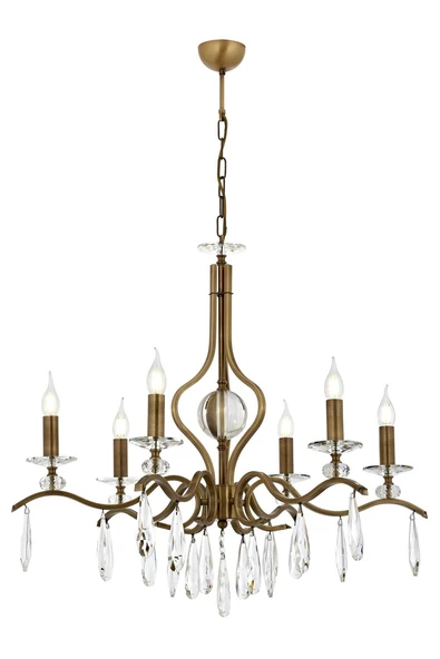AVONNI AV-60394-6E Eskitme Kaplama Klasik Avize E14 Metal Kristal 80cm