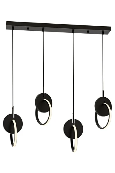 AVONNI AV-60370-4Y-BSY Siyah Boyalı Modern Avize LED Metal Ahşap Pleksi 80x12cm