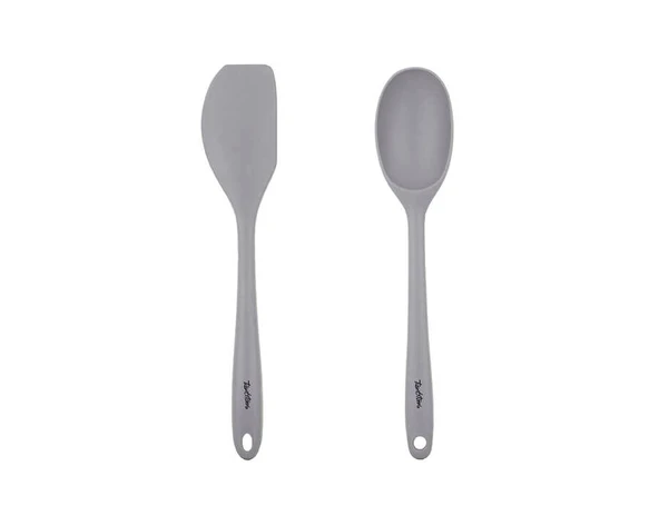 Tantitoni Renkli Silikon Büyük Kaşık Ve Spatula Seti Gri