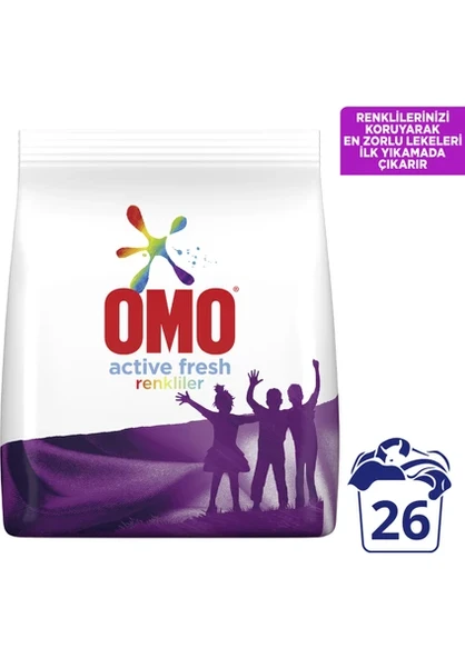Omo Active Fresh Toz Çamaşır Deterjanı Renkliler İçin Renklilerinizi Koruyarak En Zorlu Lekeleri İlk Yıkamada Çıkarır 4 KG 26 Yıkama 1