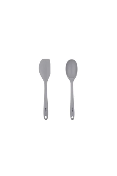 Tantitoni Renkli Silikon Büyük Kaşık Ve Spatula Seti Gri - 2