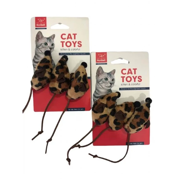 Nunbell Tüylü Fare Leopar Desen 3'Lü Kedi Oyuncağı