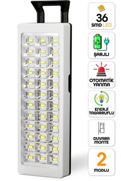 36 LED Şarjlı Işıldak POWER Lambası Otomatik Yanan Fener 2 Kademeli Elektrikli El Feneri 47733