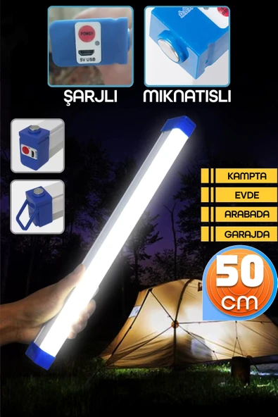 Şarjlı Işıldak Mıknatıslı Kamp Lambası 1500 Lm 3 MOD Elektrikli Acil Durum El Feneri 50cm PR305