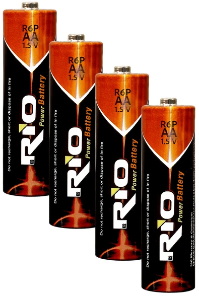 Rio 4lü AA R6P Kalın Kalem Pil Saat Pili Çinko Karbon Pil Zn-C 1.5V - 2