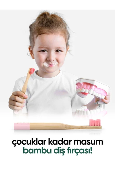 T-brush Vegan Bambu Çocuk Diş Fırçası Yumuşak Pembe - 5