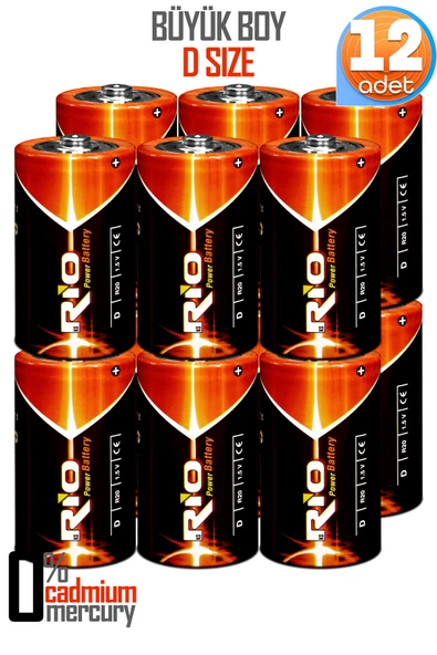 Rio 12li Büyük Boy Pil R20 D-Size Pil D Boy Pil Oyuncak Pili Çinko Karbon Pil Zn-C 1.5 V