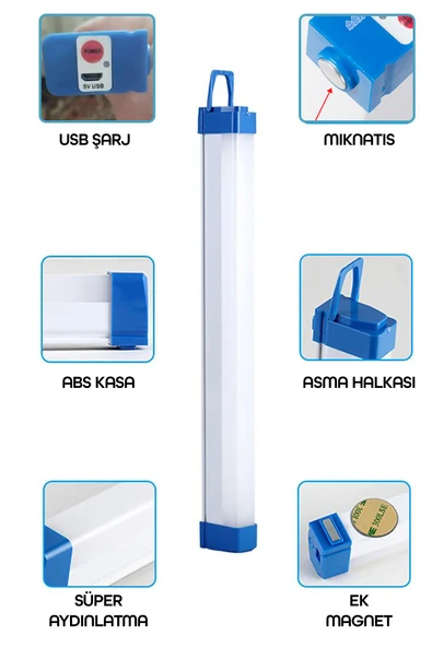 Şarjlı Işıldak Mıknatıslı Kamp Lambası 1500 Lm 3 MOD Elektrikli Acil Durum El Feneri 50cm PR305 - 3