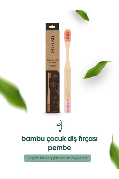 T-brush Vegan Bambu Çocuk Diş Fırçası Yumuşak Pembe