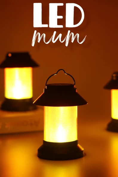 3LÜ Led Mum Sokak Lambası Tip Kulplu Dumansız Pilli Alevli Dekoratif Yapay Mum Işıldak Siyah 1036-9