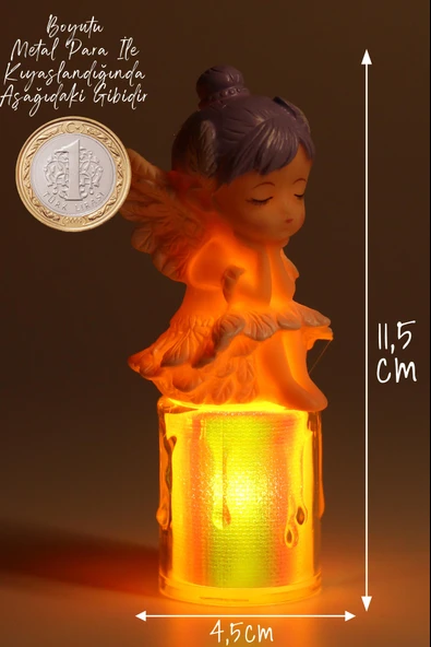 Led Mum Kanatlı Melek Tip Dumansız Pilli Alevli Dekoratif Yapay Mum Işıldak Mor 1037-7 - 5