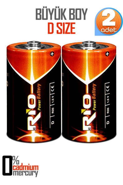 Rio 2li Büyük Boy Pil R20 D-Size Pil D Boy Pil Oyuncak Pili Çinko Karbon Pil Zn-C 1.5 V