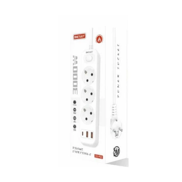 3'lü Akım Korumalı Priz | USB + Type-C Çıkışlı Çoklu Şarj Ünitesi - 2