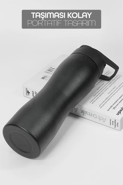 Komple Paslanmaz Çelik Matara Geniş Ağız Mat Renk Spor Matarası Suluğu 304 Çelik Suluk Siyah 1153 - 3