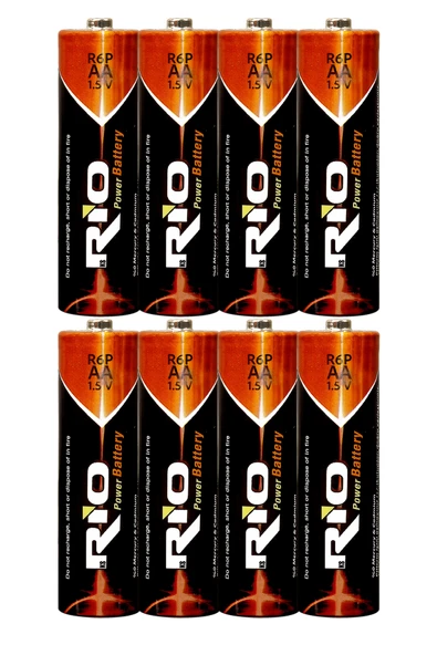 Rio 8li AA R6P Kalın Kalem Pil Saat Pili Çinko Karbon Pil Zn-C 1.5V - 2