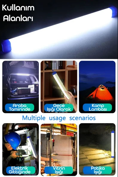Şarjlı Işıldak Mıknatıslı Kamp Lambası 1500 Lm 3 MOD Elektrikli Acil Durum El Feneri 50cm PR305 - 5