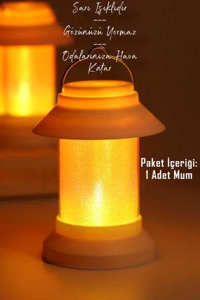 Led Mum Sokak Lambası Tip Kulplu Dumansız Pilli Alevli Dekoratif Yapay Mum Işıldak Beyaz 1036-9 - 3