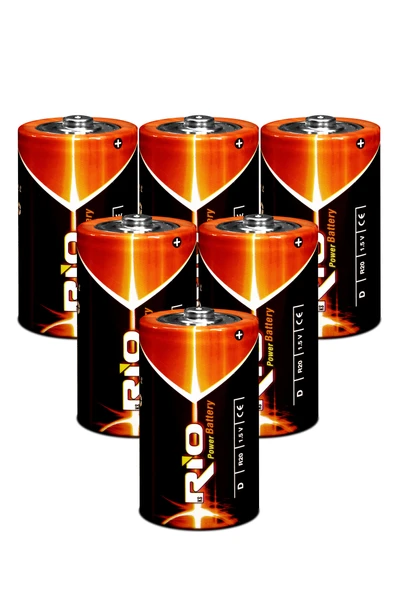 Rio 6lı Büyük Boy Pil R20 D-Size Pil D Boy Pil Oyuncak Pili Çinko Karbon Pil Zn-C 1.5 V - 2