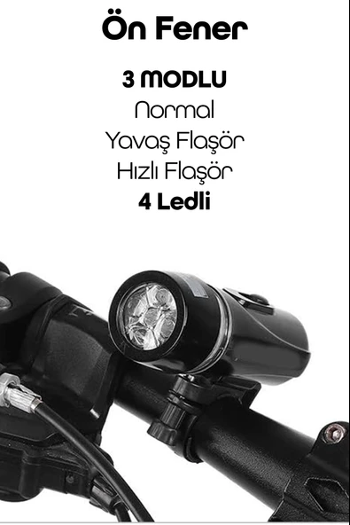 Ön-Arka Set Bisiklet Feneri Pilli 500 Lümen 3 MOD Flaşörlü Bisiklet Farı LED Işık Siyah 4414 - Resim 5