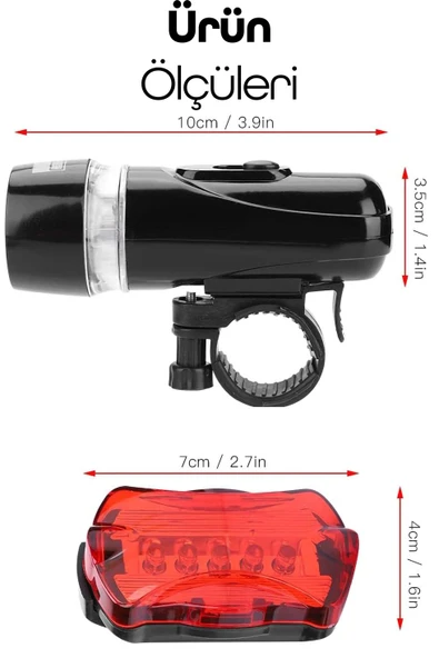Ön-Arka Set Bisiklet Feneri Pilli 500 Lümen 3 MOD Flaşörlü Bisiklet Farı LED Işık Siyah 4414 - Resim 3