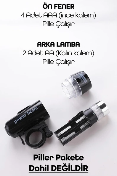 Ön-Arka Set Bisiklet Feneri Pilli 500 Lümen 3 MOD Flaşörlü Bisiklet Farı LED Işık Siyah 4414 - Resim 4