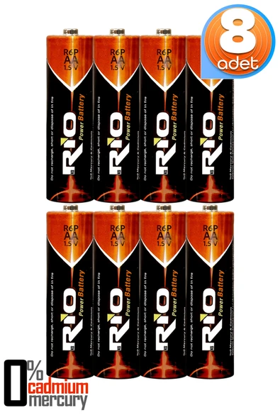 Rio 8li AA R6P Kalın Kalem Pil Saat Pili Çinko Karbon Pil Zn-C 1.5V