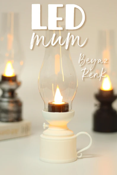 Led Mum Vintage Retro Gaz Lambası Tip Dumansız Pilli Alevli Dekoratif Yapay Mum Işıldak Beyaz 1037-5 - 2