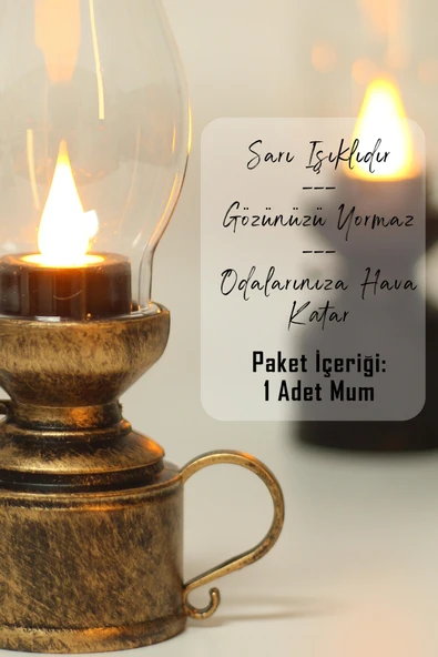 Led Mum Vintage Retro Gaz Lambası Tip Dumansız Pilli Alevli Dekoratif Yapay Mum Işıldak Bakır 1037-5 - 3