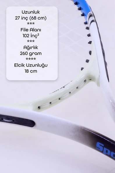 Deluxe 27 İnç Tenis Raketi Çantalı Yetişkin Tennis Racket L2 Grip 68 cm Mavi 527 - 3