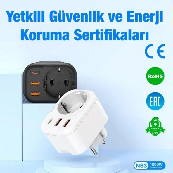 1 Priz 2 USB Çıkışlı Akıllı Priz - Şarj ve Elektrik Girişi Bir Arada, Kompakt Tasarım - 2