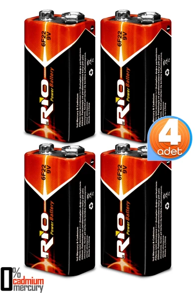 Rio 4lü 9V Volt Kare Pil Elektronik Pili Çinko Karbon Pil Zn-C 9 V