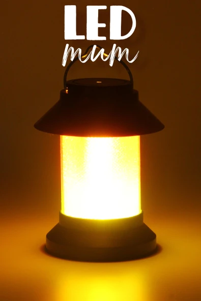 Led Mum Sokak Lambası Tip Kulplu Dumansız Pilli Alevli Dekoratif Yapay Mum Işıldak Siyah 1036-9
