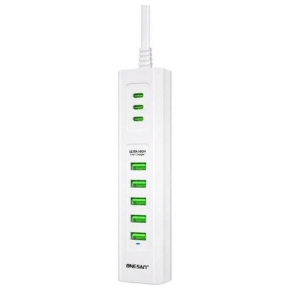 3 Type-C + 5 USB Girişli 24W Hızlı Şarj Cihazı Çoklu Soket Akım Korumalı Adaptör - 2