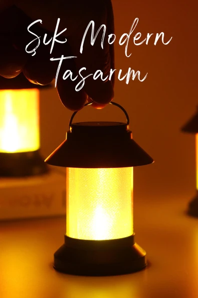 3LÜ Led Mum Sokak Lambası Tip Kulplu Dumansız Pilli Alevli Dekoratif Yapay Mum Işıldak Siyah 1036-9 - 8
