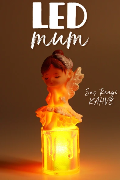 3LÜ Led Mum Kanatlı Melek Tip Dumansız Pilli Alevli Dekoratif Yapay Mum Işıldak Kahve 1037-7 - 3