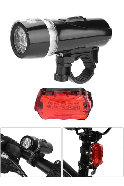 Ön-Arka Set Bisiklet Feneri Pilli 500 Lümen 3 MOD Flaşörlü Bisiklet Farı LED Işık Siyah 4414