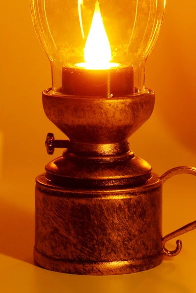Led Mum Vintage Retro Gaz Lambası Tip Dumansız Pilli Alevli Dekoratif Yapay Mum Işıldak Bakır 1037-5 - 7