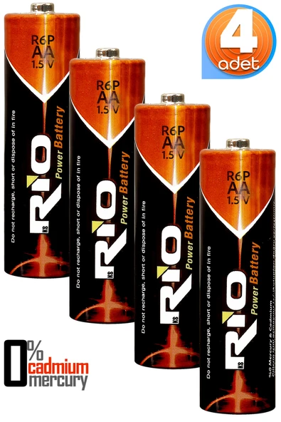 Rio 4lü AA R6P Kalın Kalem Pil Saat Pili Çinko Karbon Pil Zn-C 1.5V