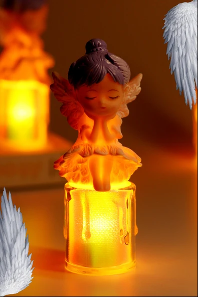 Led Mum Kanatlı Melek Tip Dumansız Pilli Alevli Dekoratif Yapay Mum Işıldak Mor 1037-7