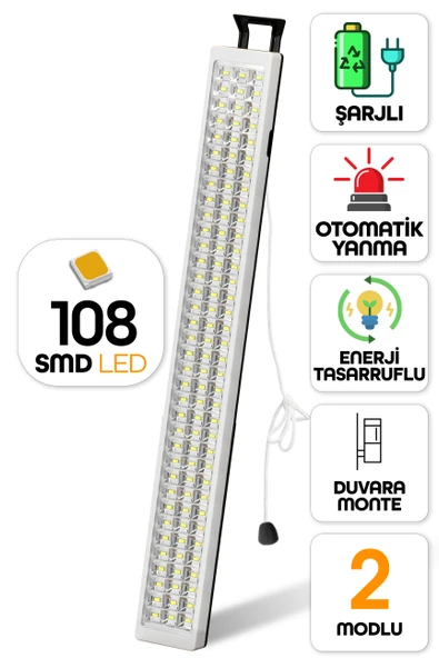 108 LED Şarjlı Işıldak POWER Lambası Otomatik Yanan Fener 2 Kademeli Elektrikli El Feneri 47712