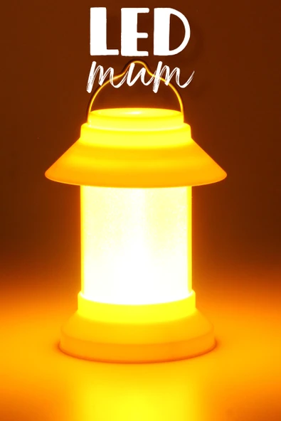 Led Mum Sokak Lambası Tip Kulplu Dumansız Pilli Alevli Dekoratif Yapay Mum Işıldak Beyaz 1036-9