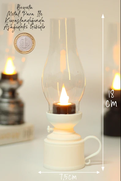Led Mum Vintage Retro Gaz Lambası Tip Dumansız Pilli Alevli Dekoratif Yapay Mum Işıldak Beyaz 1037-5 - 5