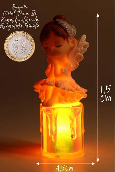 3LÜ Led Mum Kanatlı Melek Tip Dumansız Pilli Alevli Dekoratif Yapay Mum Işıldak Kahve 1037-7 - 5