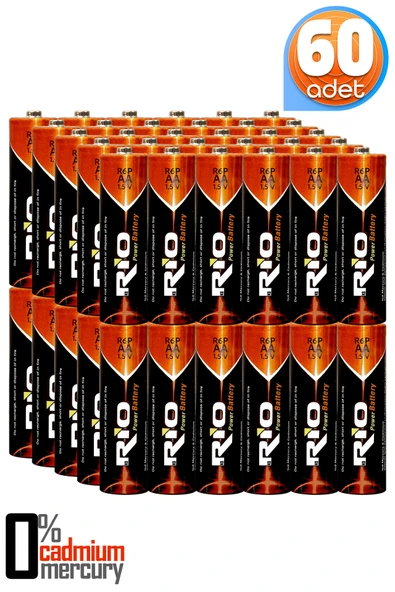 Rio 60lı AA R6P Kalın Kalem Pil Saat Pili Çinko Karbon Pil Zn-C 1.5V