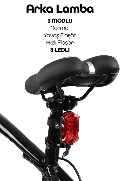 Ön-Arka Set Bisiklet Feneri Pilli 500 Lümen 3 MOD Flaşörlü Bisiklet Farı LED Işık Siyah 4414 - Resim 6