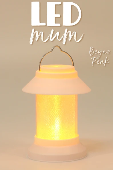 Led Mum Sokak Lambası Tip Kulplu Dumansız Pilli Alevli Dekoratif Yapay Mum Işıldak Beyaz 1036-9 - 2