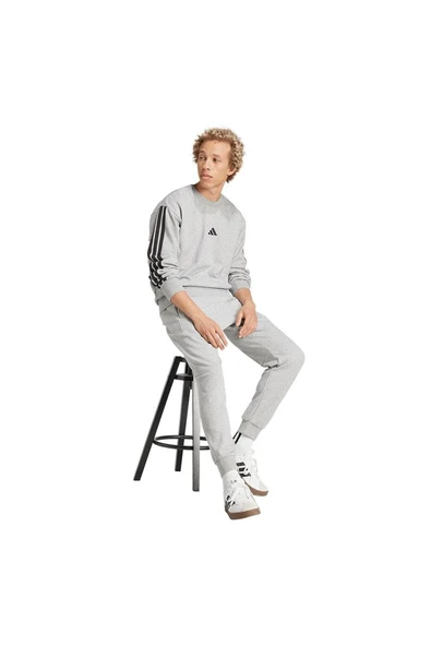 adidas Erkek  Gri  Sweatshirt M 3S FT SWT JE6374 - 5
