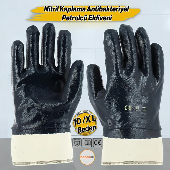 Nitril Kaplı Petrolcü İş Eldiveni 10 Numara XL Beden Kalın Koruma İnşaat Sanayi El Eldiven