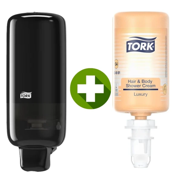 1 Ad. Tork Sabun Dispenseri Siyah 561508 + 1 Litre Tork Luxury Sıvı Sabun  Hediyeli